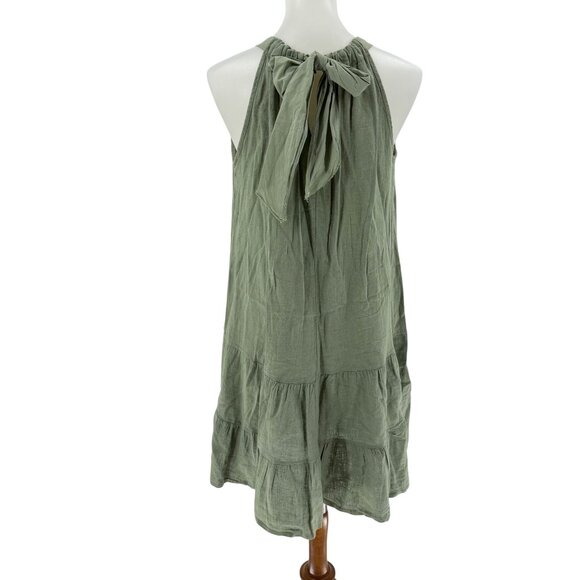 Bellambia Womens Green Halter Neck Tiered Linen Cotton Dress M Made In Italy - Picture 2 of 9